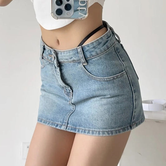 Irregulær Denim Nederdel til Kvinder