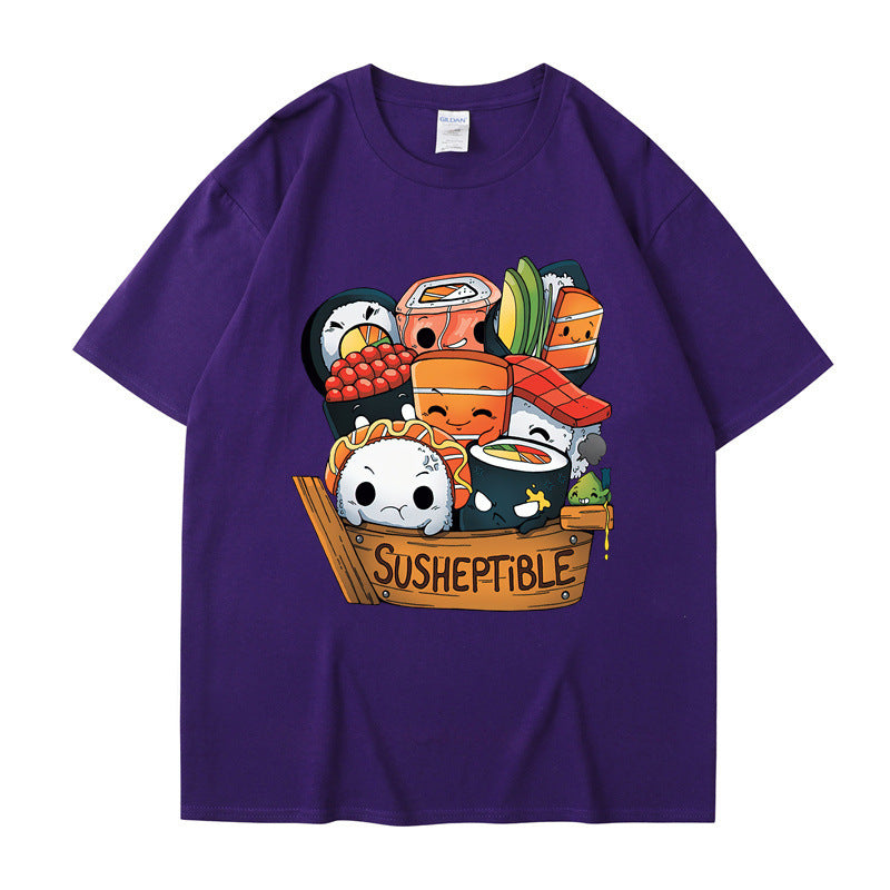 Foreign Trade New European And American Food Sushi Baby Style Printing Men And Women Short Sleeve