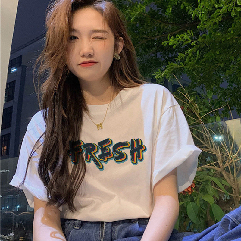 Short-sleeved Women's Clothing Ins Fashion Printing Fashion All-matching