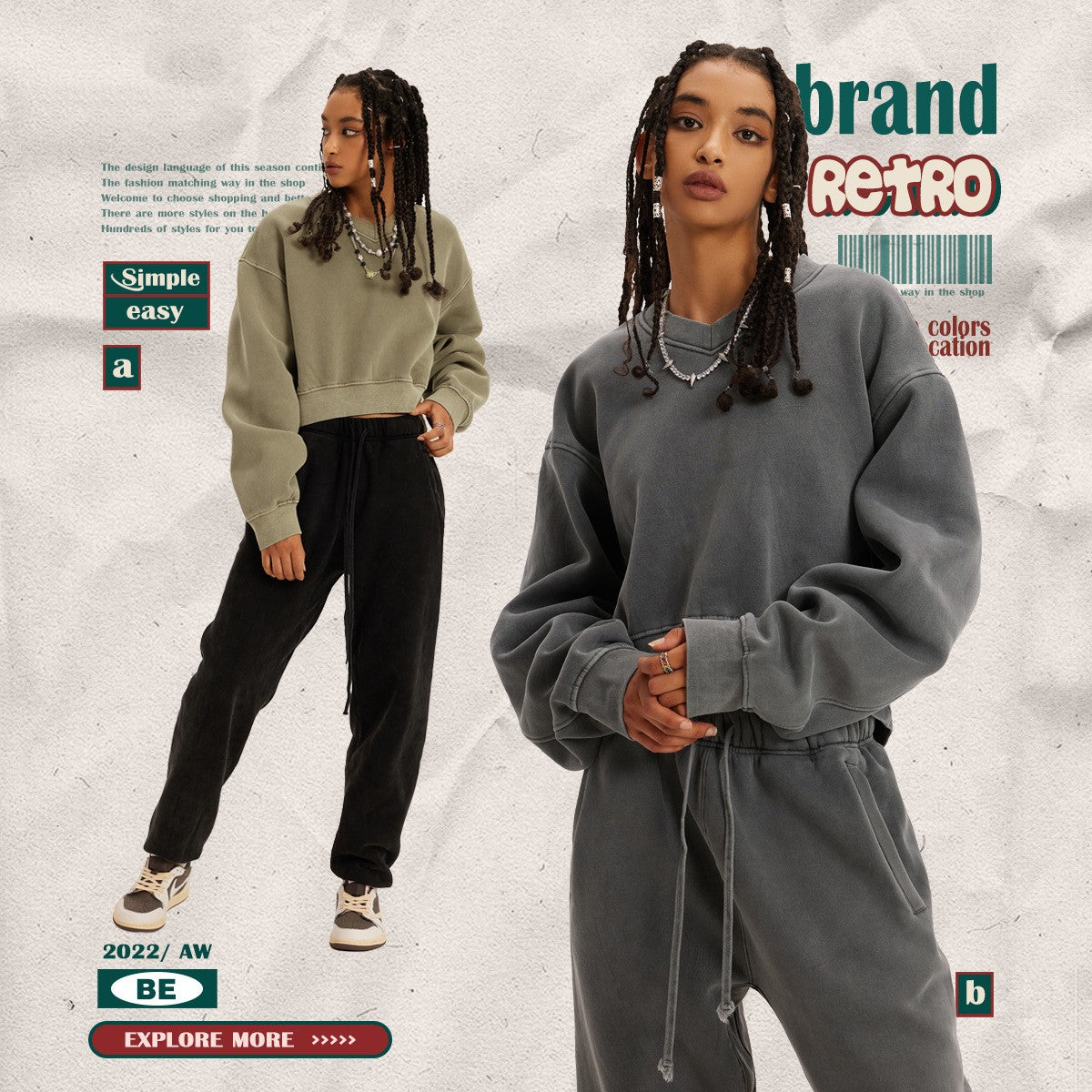 Vintage Wash And Fleece V-neck Hoodie
