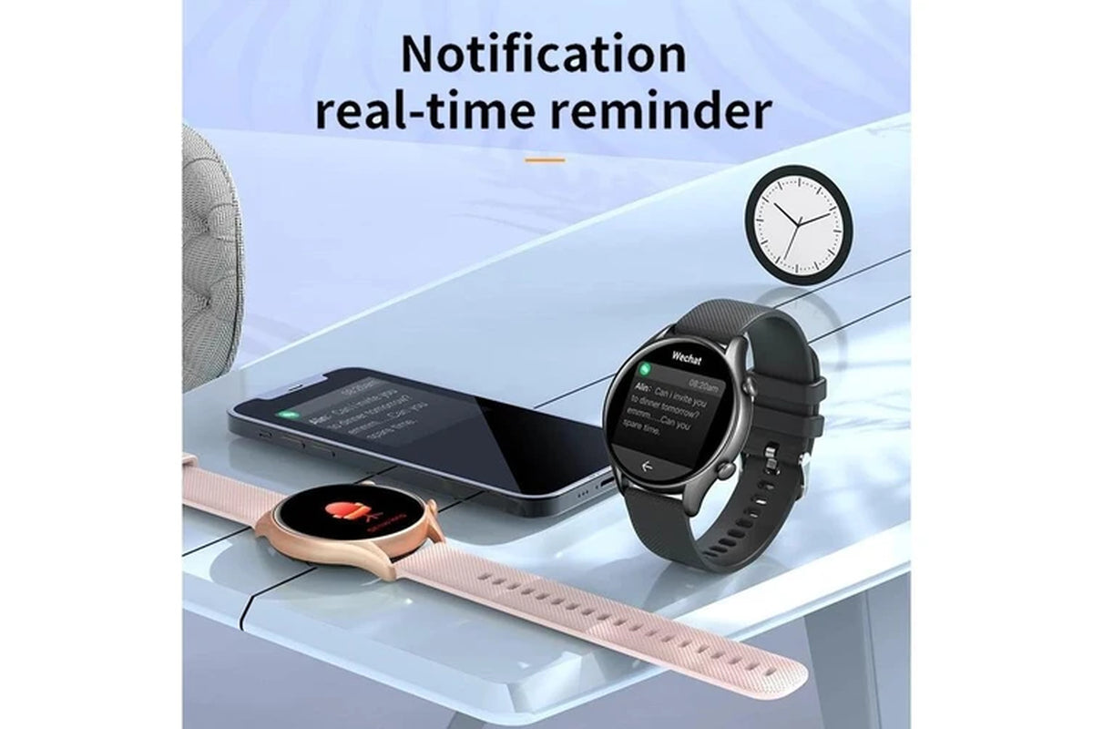 New 360*360 HD 1.32 Inch Screen Ladies Smart Watches Bluetooth Call Lady Sport Heart Rate Blood Oxygen Women Smartwatch+Box - Black