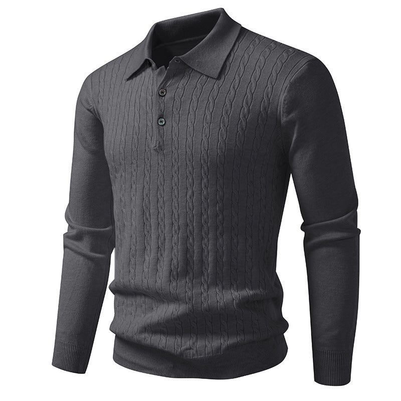 Ny Snoet Blomster Herre Trendy Cardigan Ensfarvet Polo Krave Striktrøje Herre