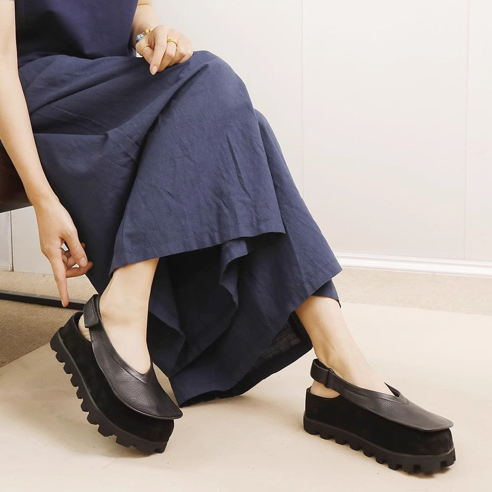 Retro Original Thick-soled Leather Toe Box Soft Bottom Platform Shoes For Women