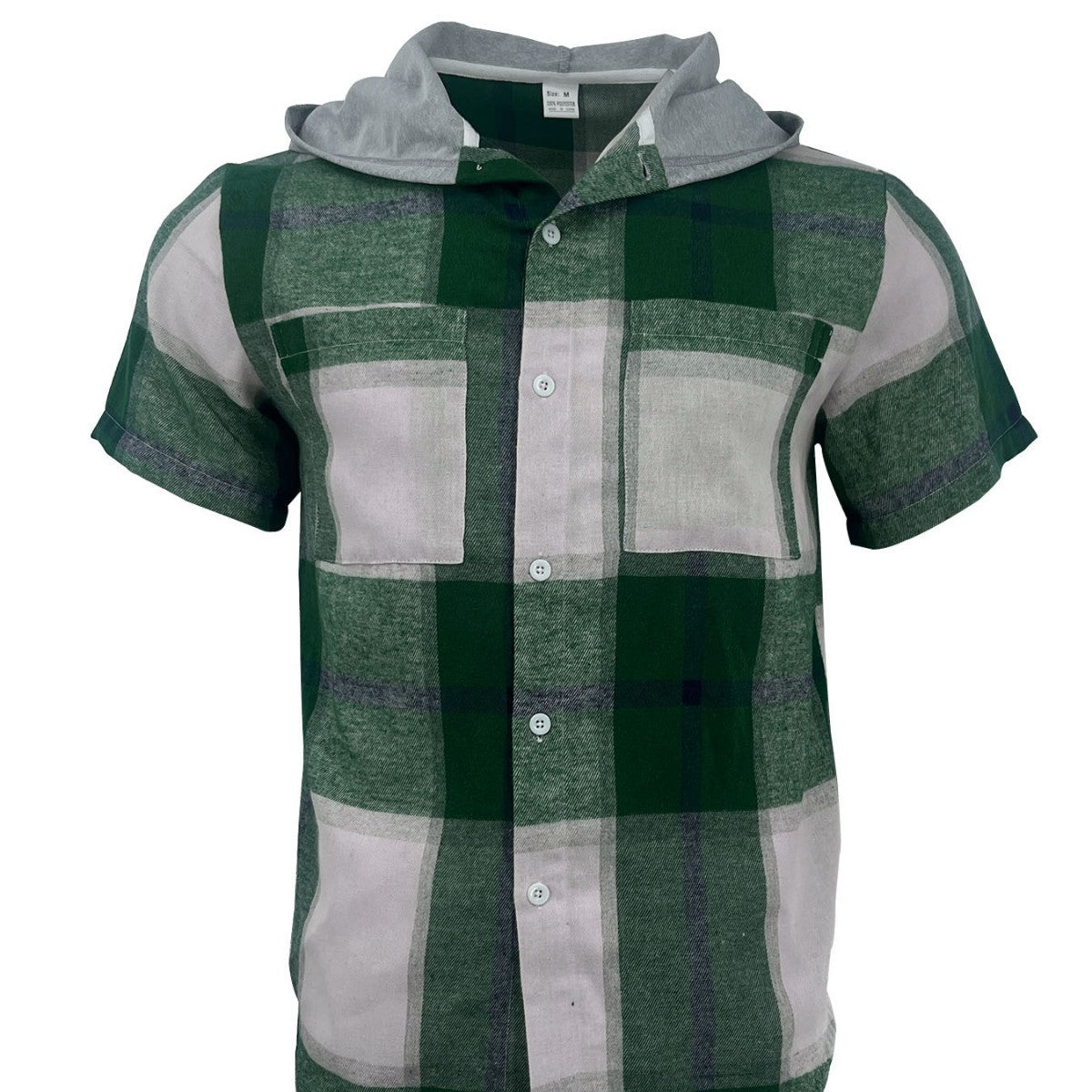 Casual Hooded Business Men's Short-sleeved Plaid Shirt