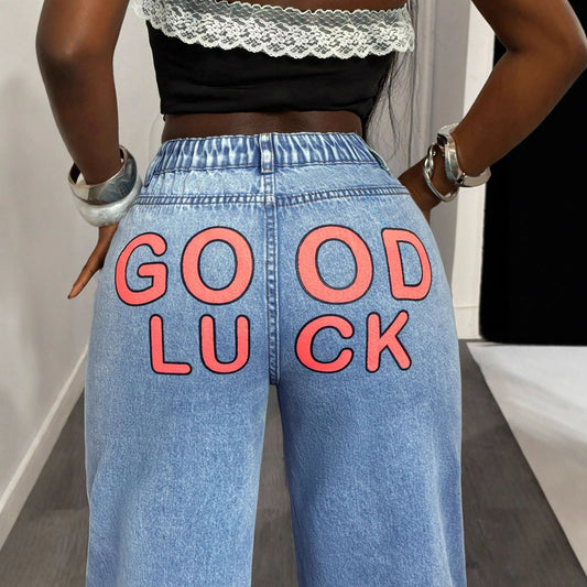 Løstsiddende denimjeans med lige ben og alsidig pasform