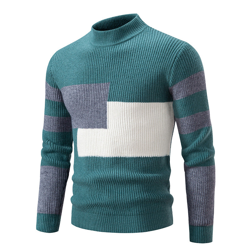 Men's Half-high Collar Contrast Color Pullover Knitwear Korean Youth Fashion Casual Top