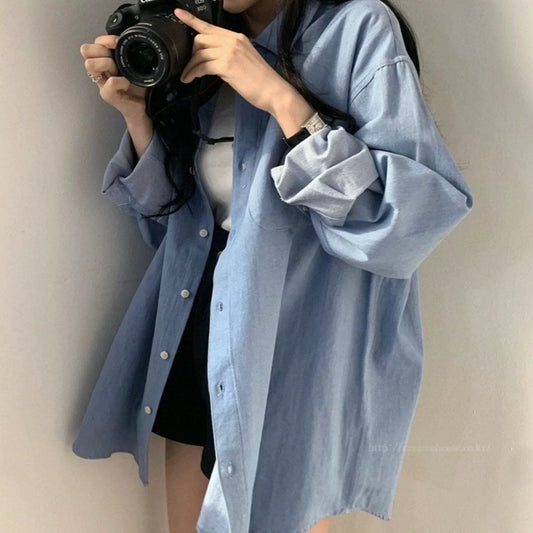 Women's Sun-proof Loose Mid-length Retro Lapels Shirt