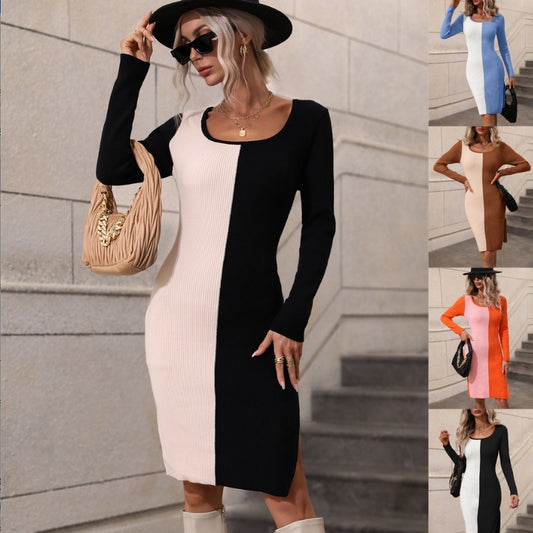 Solid Color Temperament Commute Color Matching Sweater Straight Sweater For Women