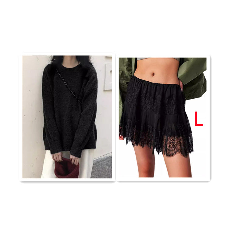 High Waist Lace Skirt With Hem