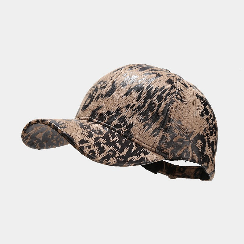 Leopard Pattern Leather Baseball Cap Autumn And Winter