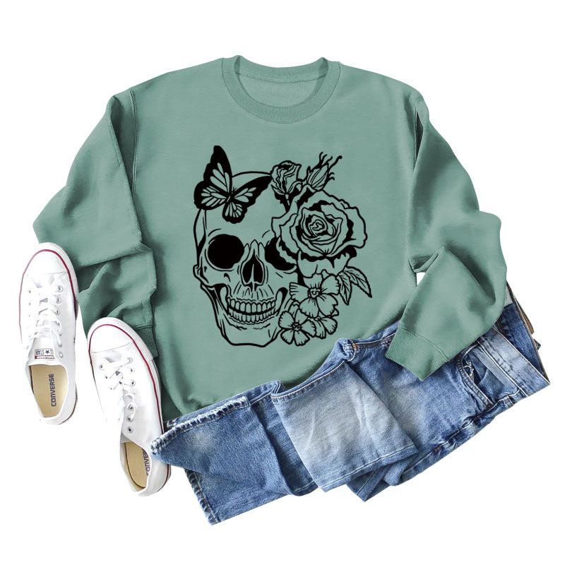 Women's Skull Butterfly Long Sleeved Sweater
