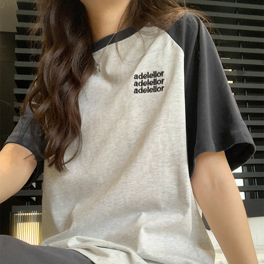 T-shirt In Contrast Color Women's Raglan Half Sleeve Design Sense