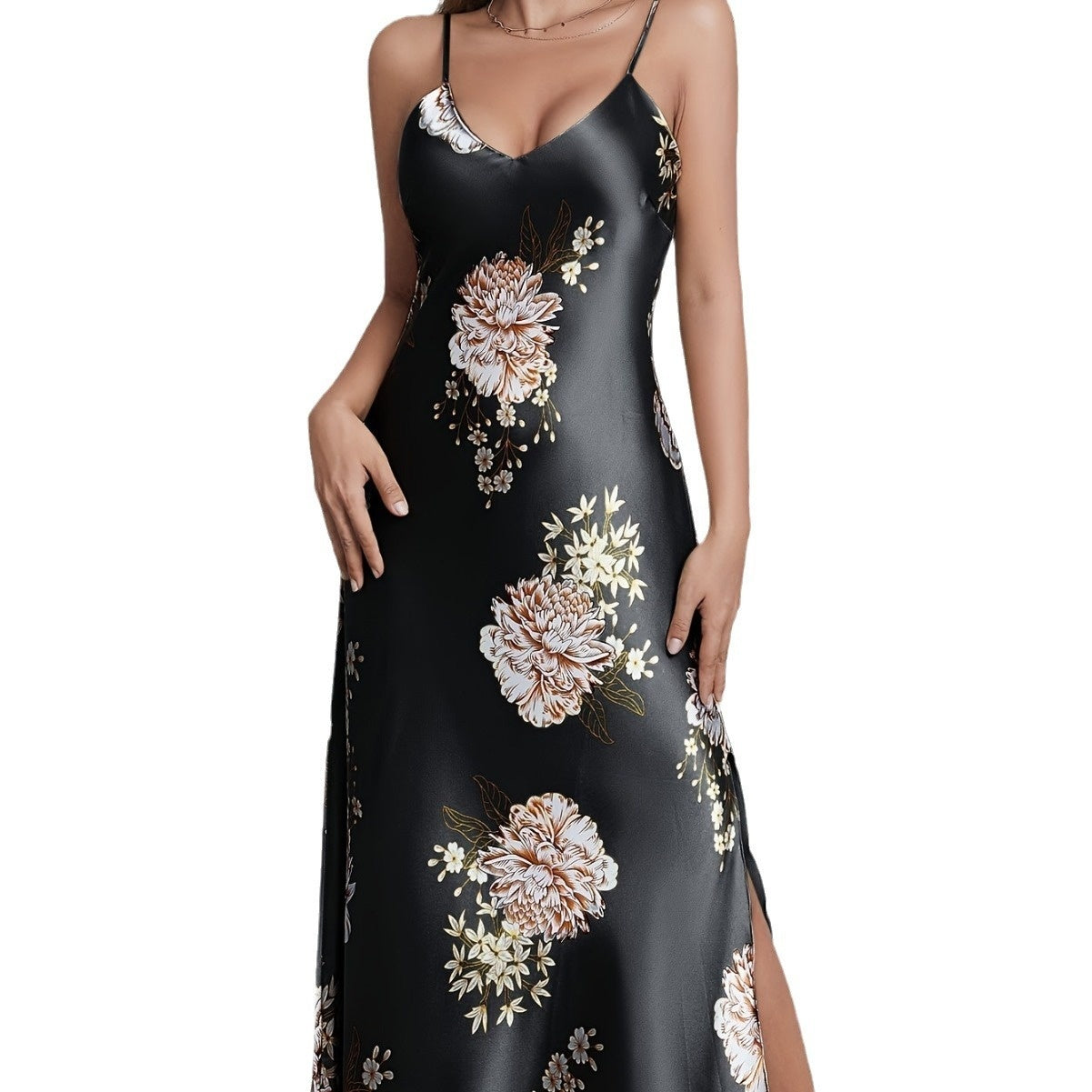 Womens European And American-style Floral-print Sleeveless Summer Loungewear Dress