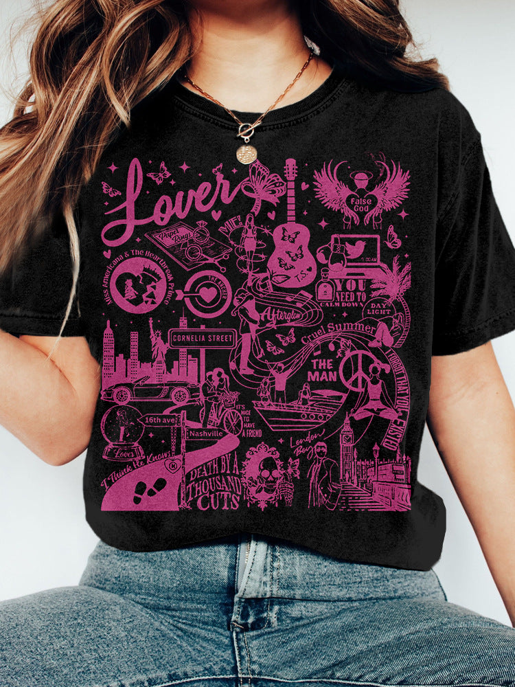 Printed Street Fashion Klassisk Hip Hop Rundhals T-shirt