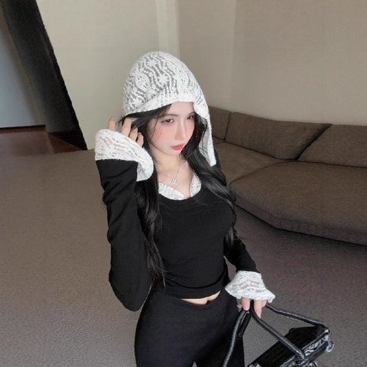 Hooded Lace Long-sleeve Sexy Versatile