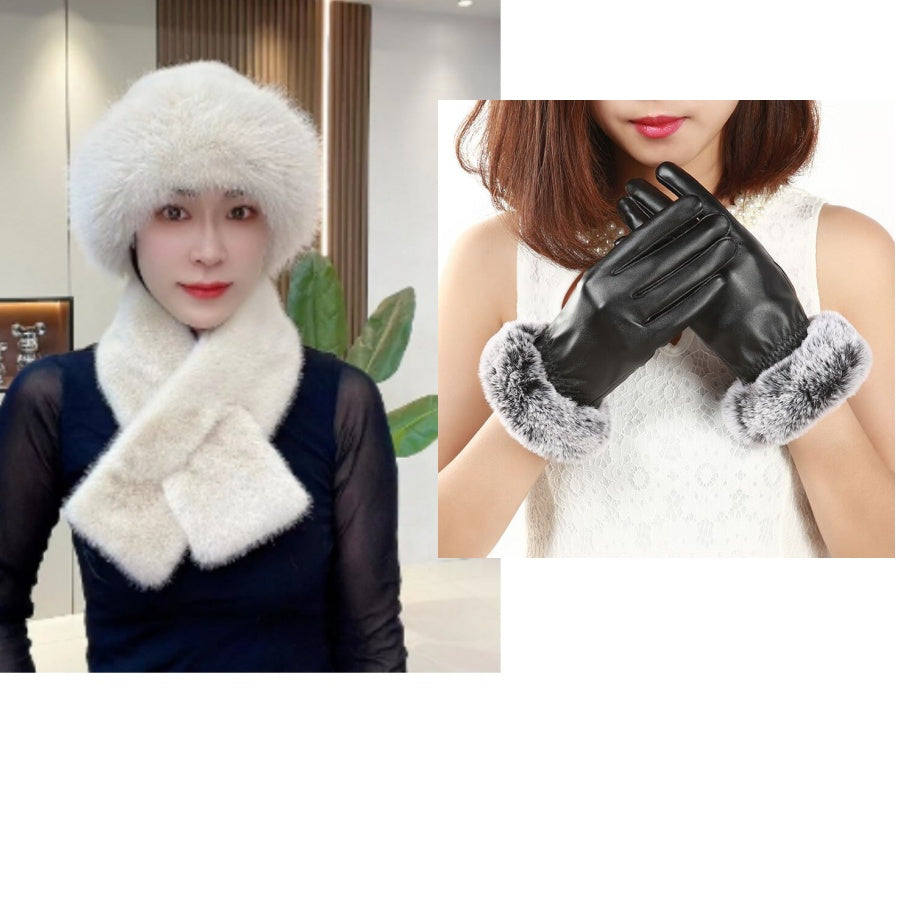 Suit Winter Scarf Mongolian Cap Plush Hat Women's Thickened