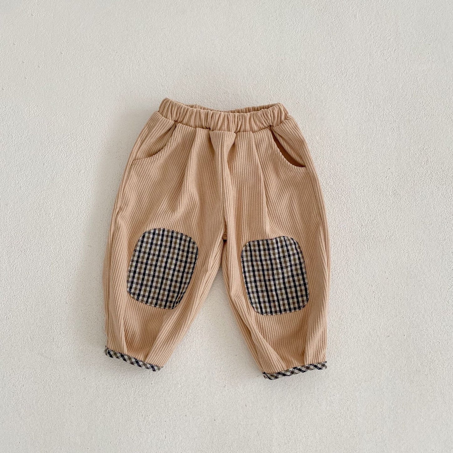 Baby Corduroy Check Pattren All-match Trousers