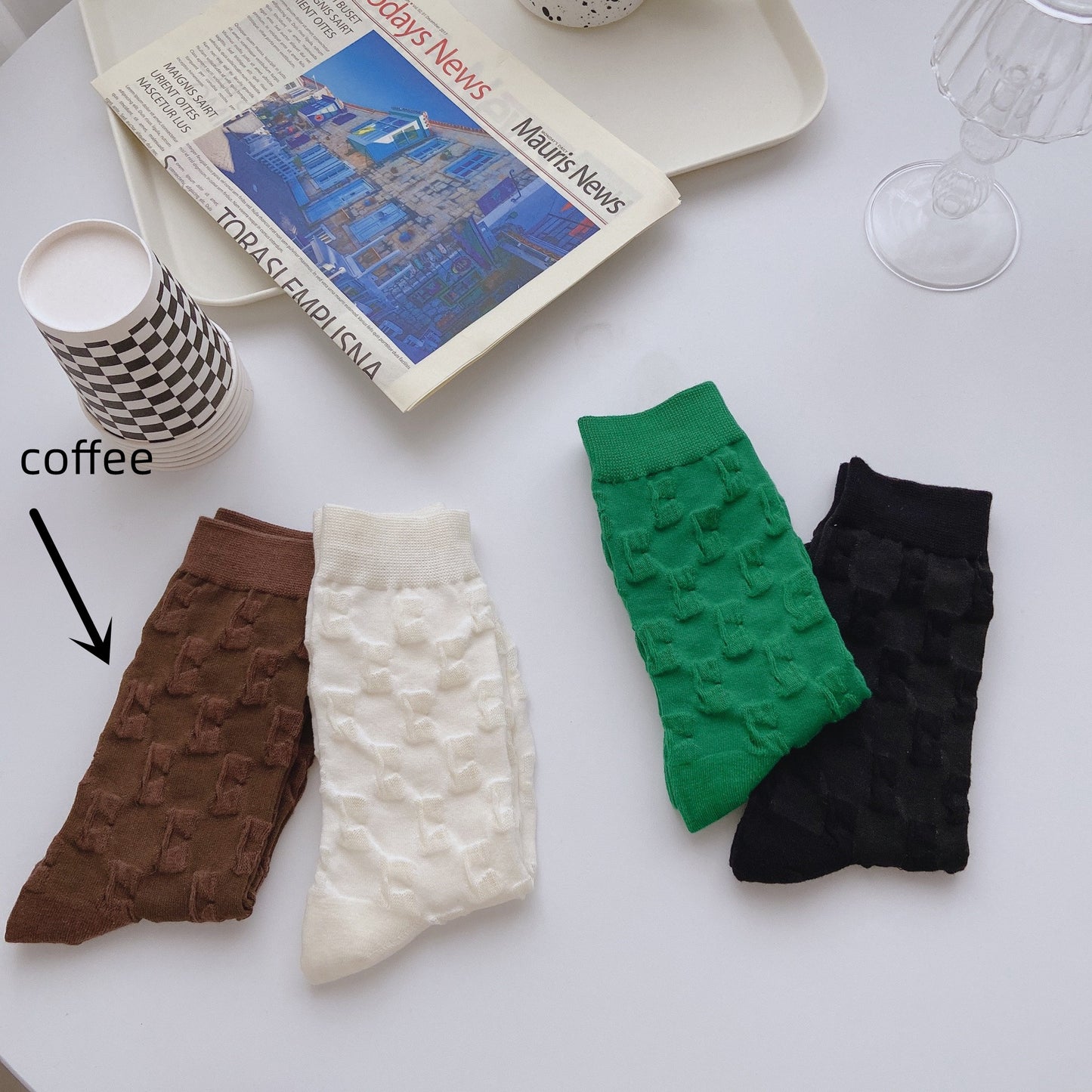 Solid Color White Pile Socks Women's Middle Tube Lolita Stockings