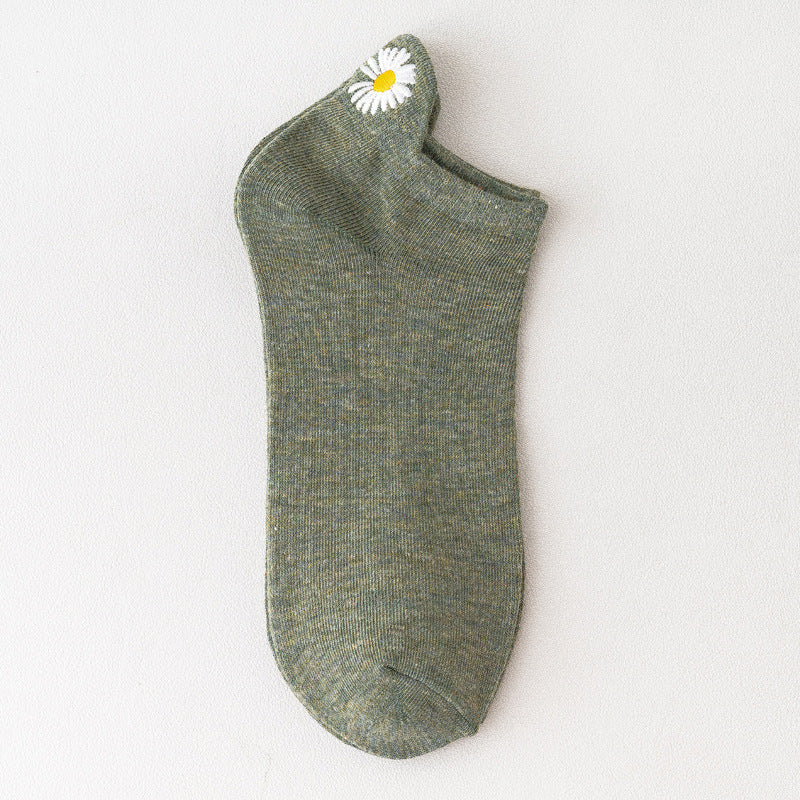 Solid Color Embroidery Simple All-match Korean Fashion Short Tube Cotton Socks