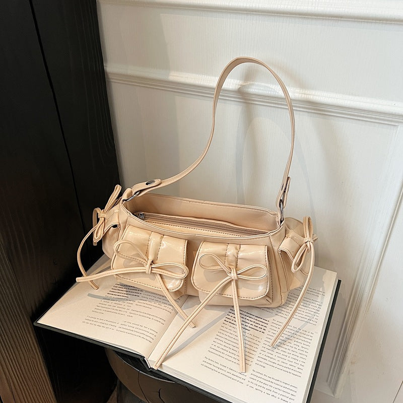 Tassel Bow Women's Bag Multi-pocket Pleated Large Capacity