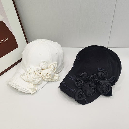 Female 3D Crystal Rose Light Luxury Fashion Duck Tongue Hat