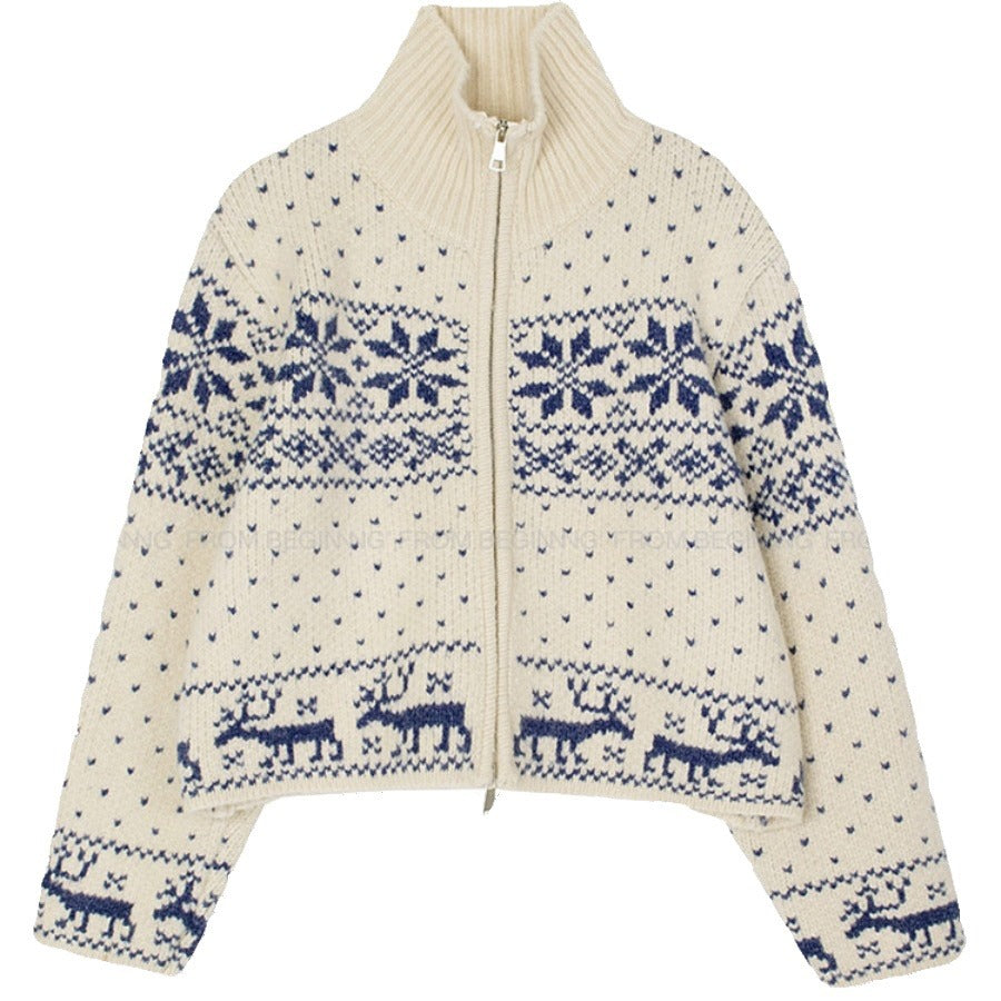 South Korea Retro Heavy Industry Snowflake Brocade Sweater Coat