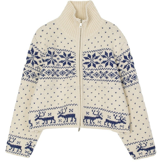 South Korea Retro Heavy Industry Snowflake Brocade Sweater Coat