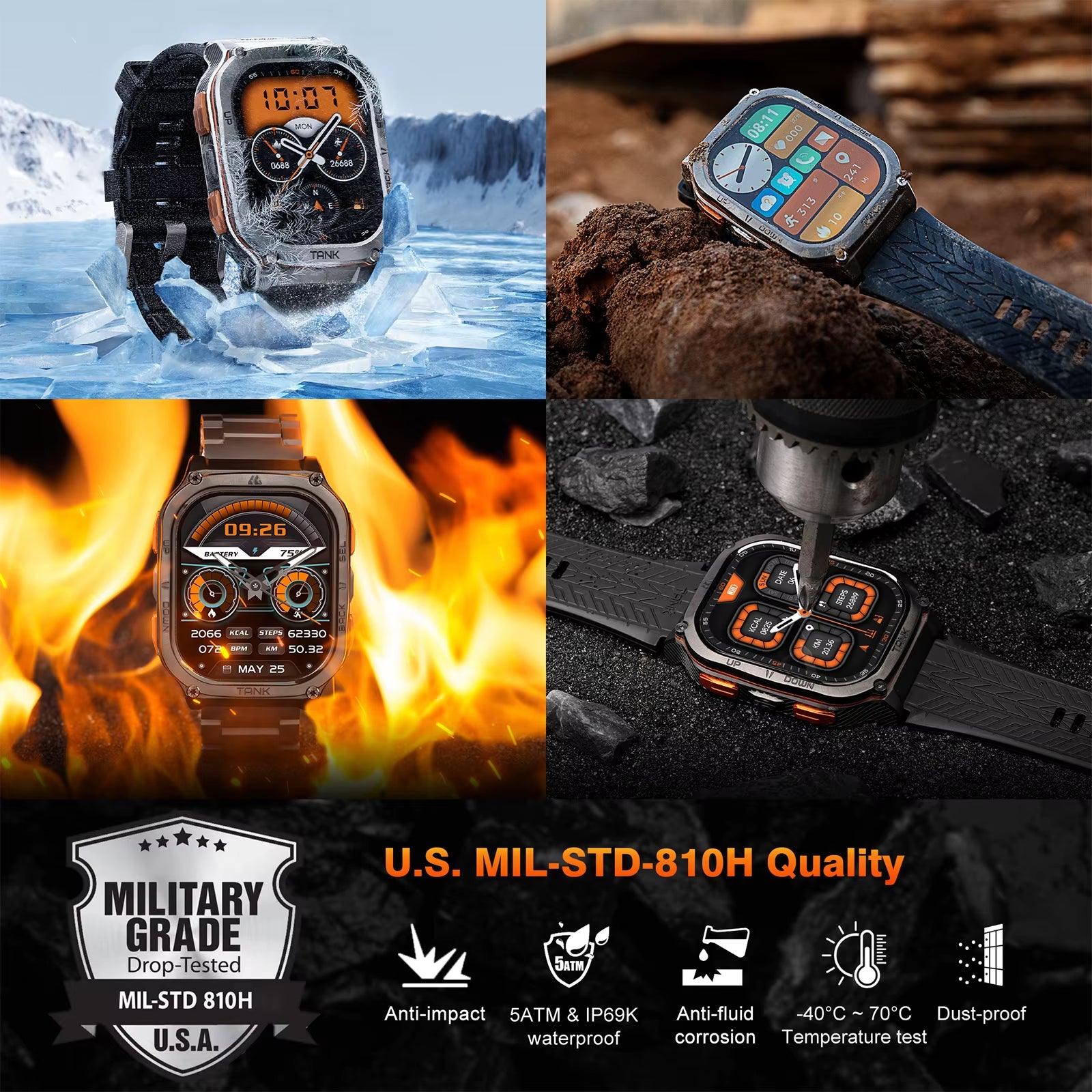 TANK M3 Ultra GPS Smart Watch for Men 480Mah 60Days Battery Compass Altimeter Barometric Bluetooth Call 5ATM Waterproof