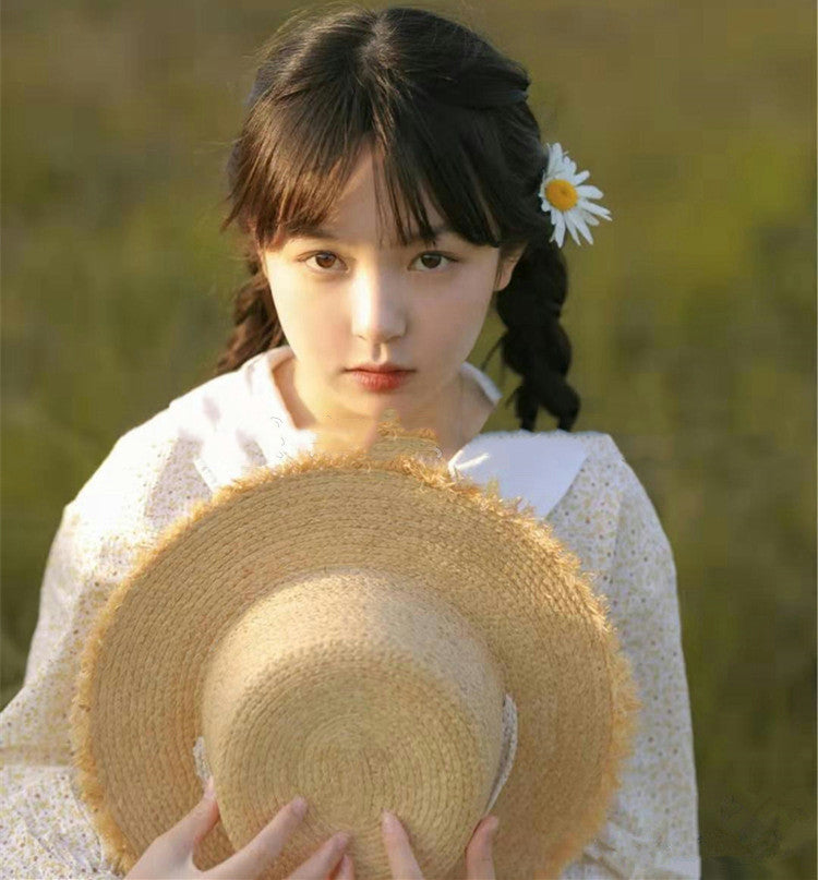 Cute Raffia Woven Flat-top Cap Lace