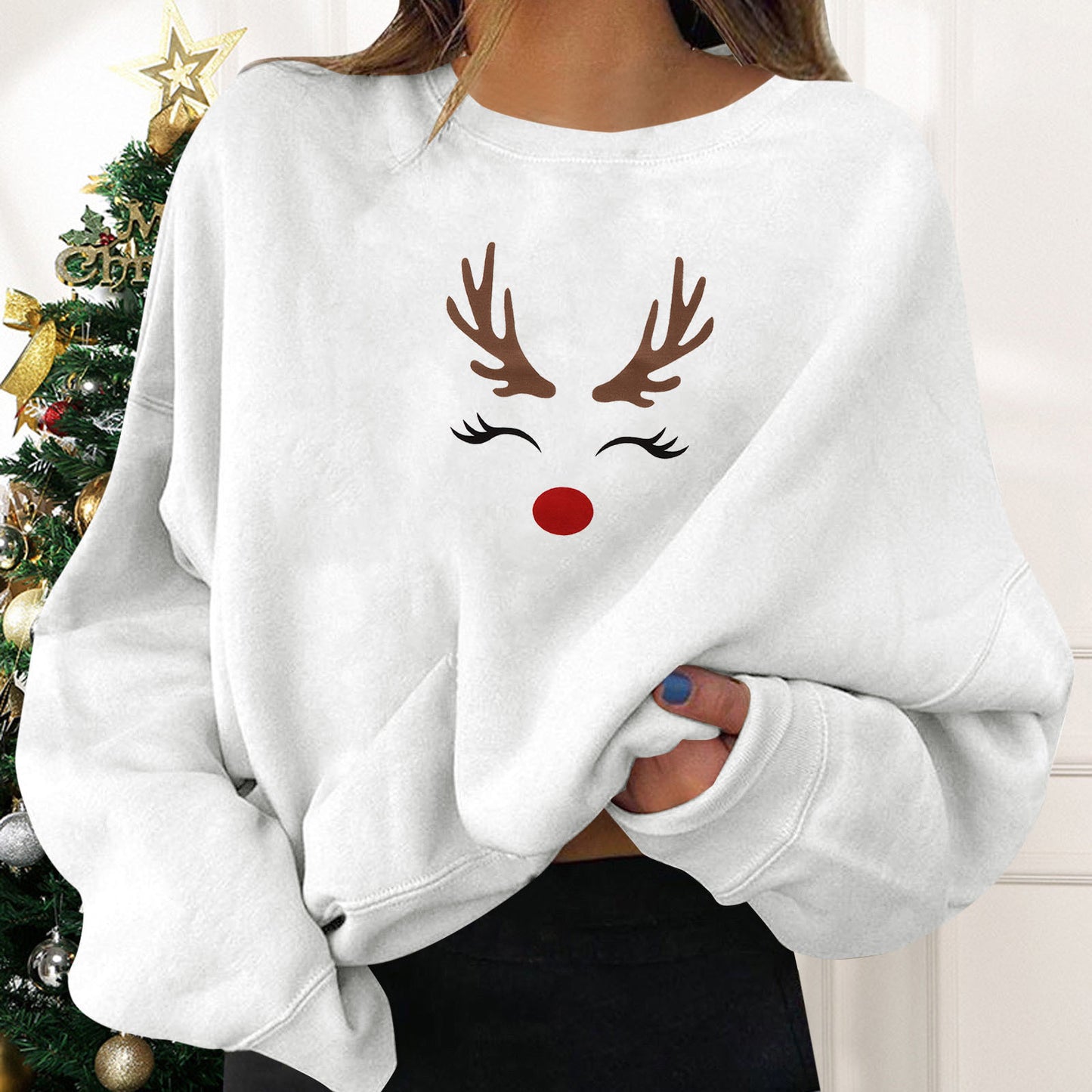 New Christmas Simple Loose Personality Round Neck Print Sweatshirt