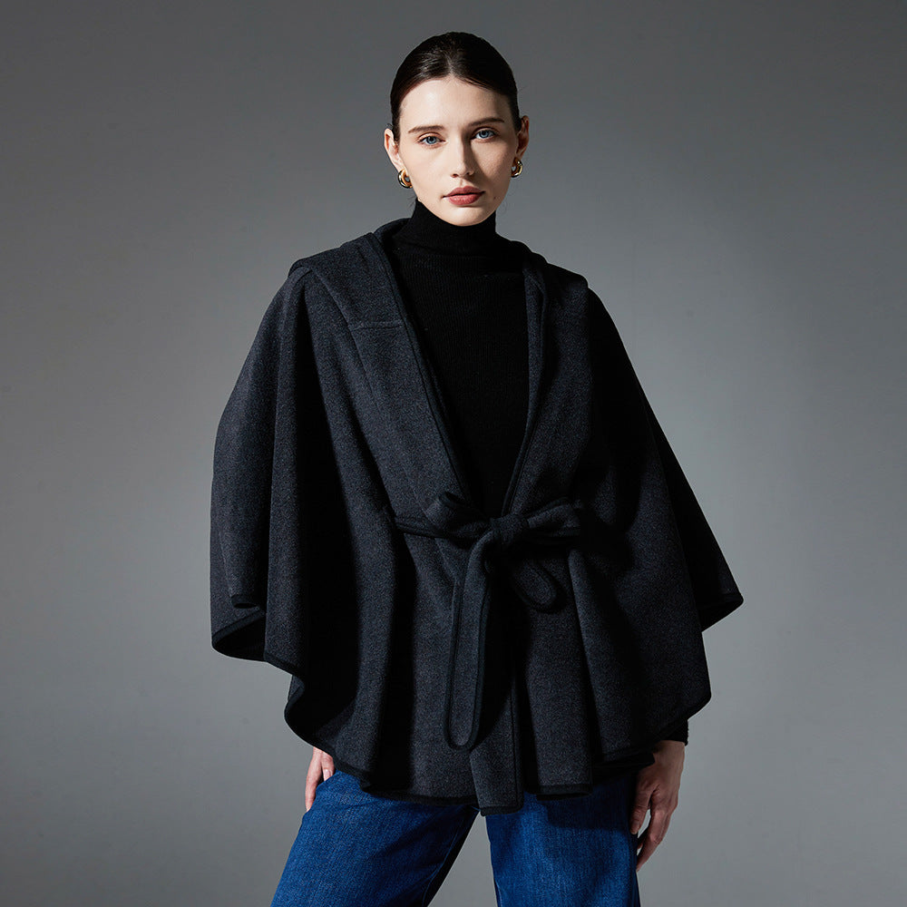 Double-faced Woolen Goods Belt Hoodie Cloak Shawl