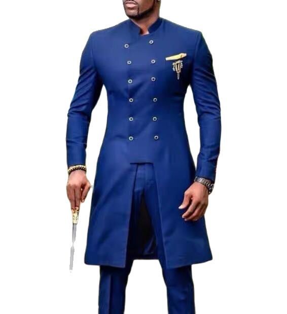 Two-piece Men's Casual Double-breasted Long Suit