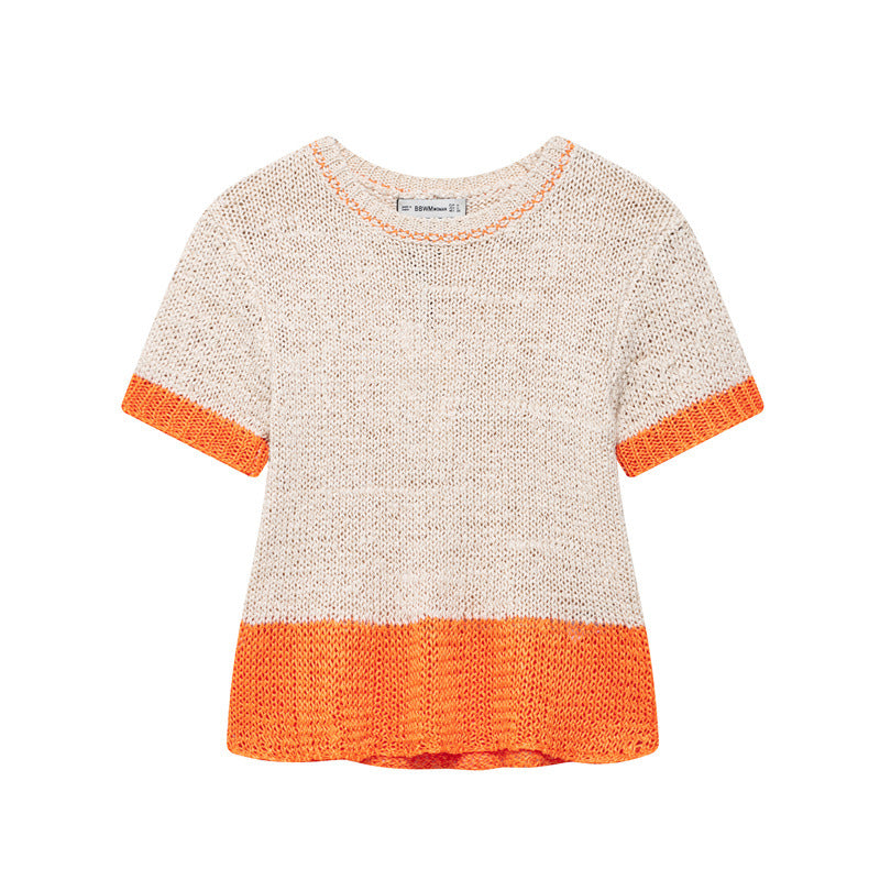 European And American Style Fashionable Simple Short-sleeved Knitted Top
