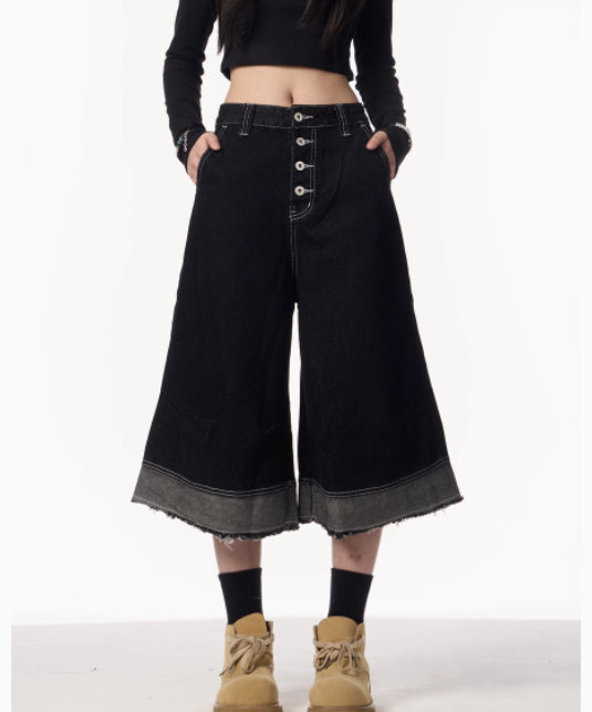 Women's American-style Retro Design Raw Edge Denim Cropped Pants