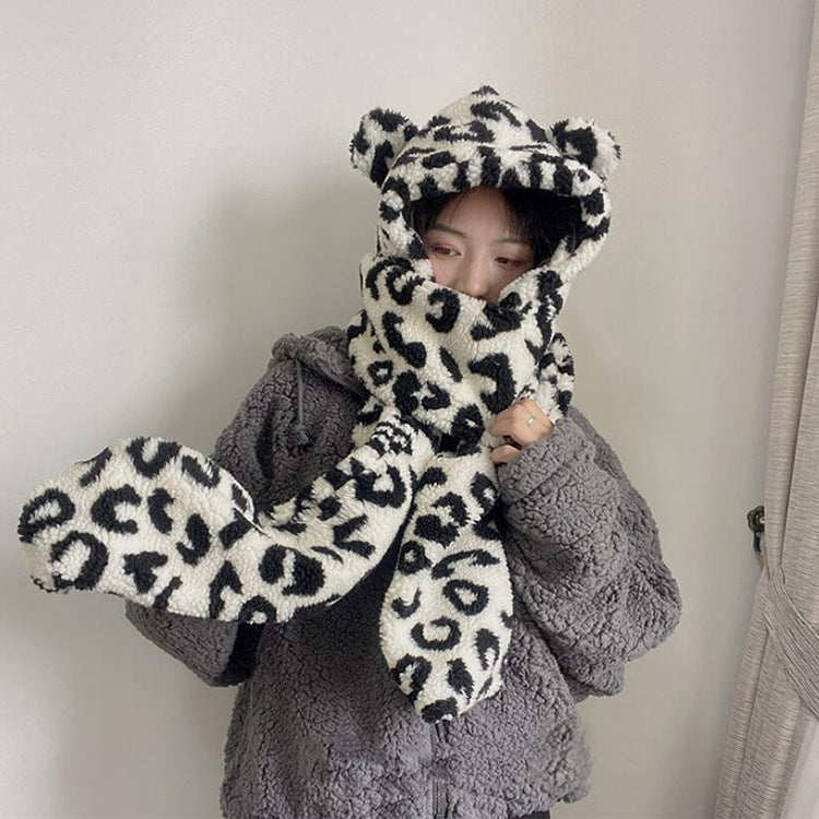 Women's Hat Scarf Integrated Ear Protection Warm Plush Hat
