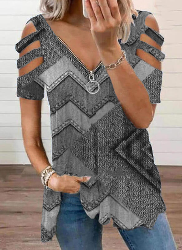 New Women's Casual Hollow Out Shoulder V-Neck Loose T-Shirt Top