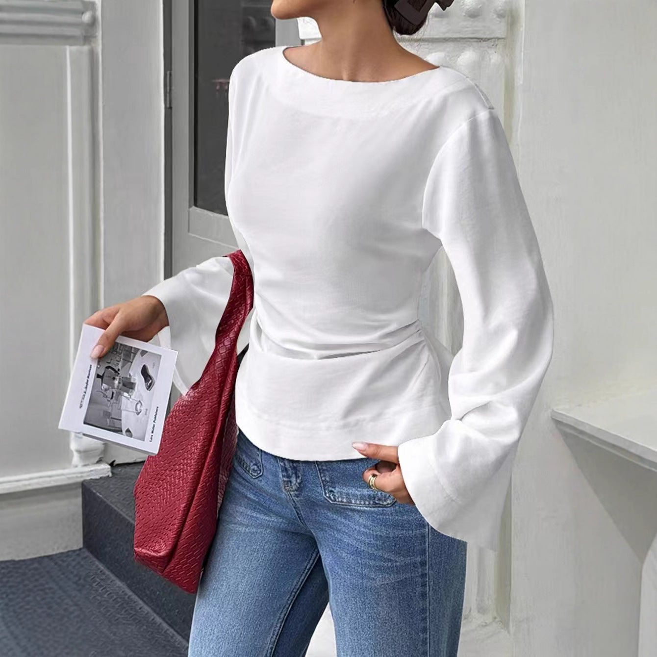 Flared Long Sleeve Pullover Women's Clothing