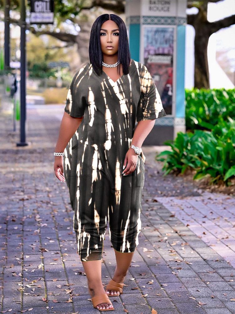 Casual Fashion Fat Woman Women's Tie-dyed Jumpsuit