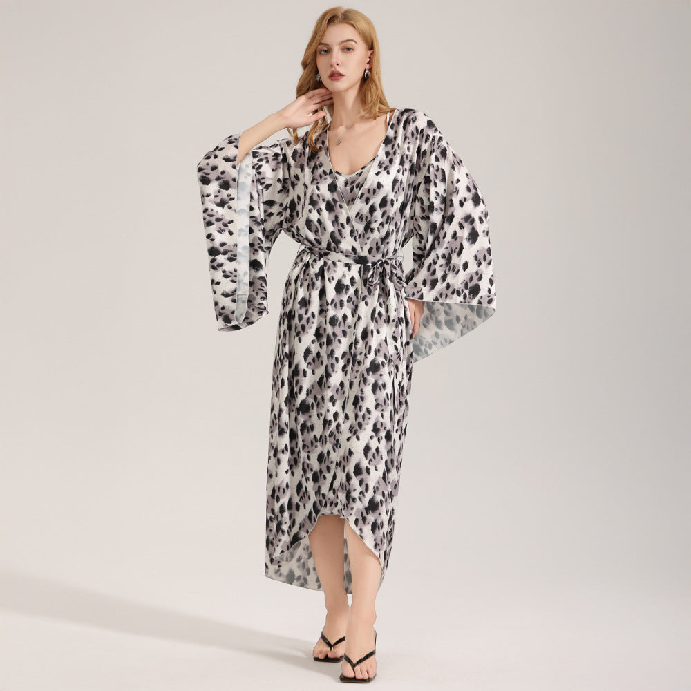 Printed Satin Chiffon Camisole Robe Set For Women