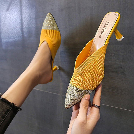 Summer New Woolen Women's Shoes Baotou Half-drag Women's Mid-heel Stiletto