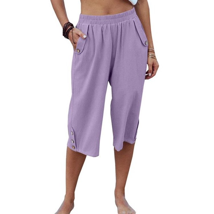 Solid Color Sports Casual Cropped Pants Cotton Linen Loose Women's Pants