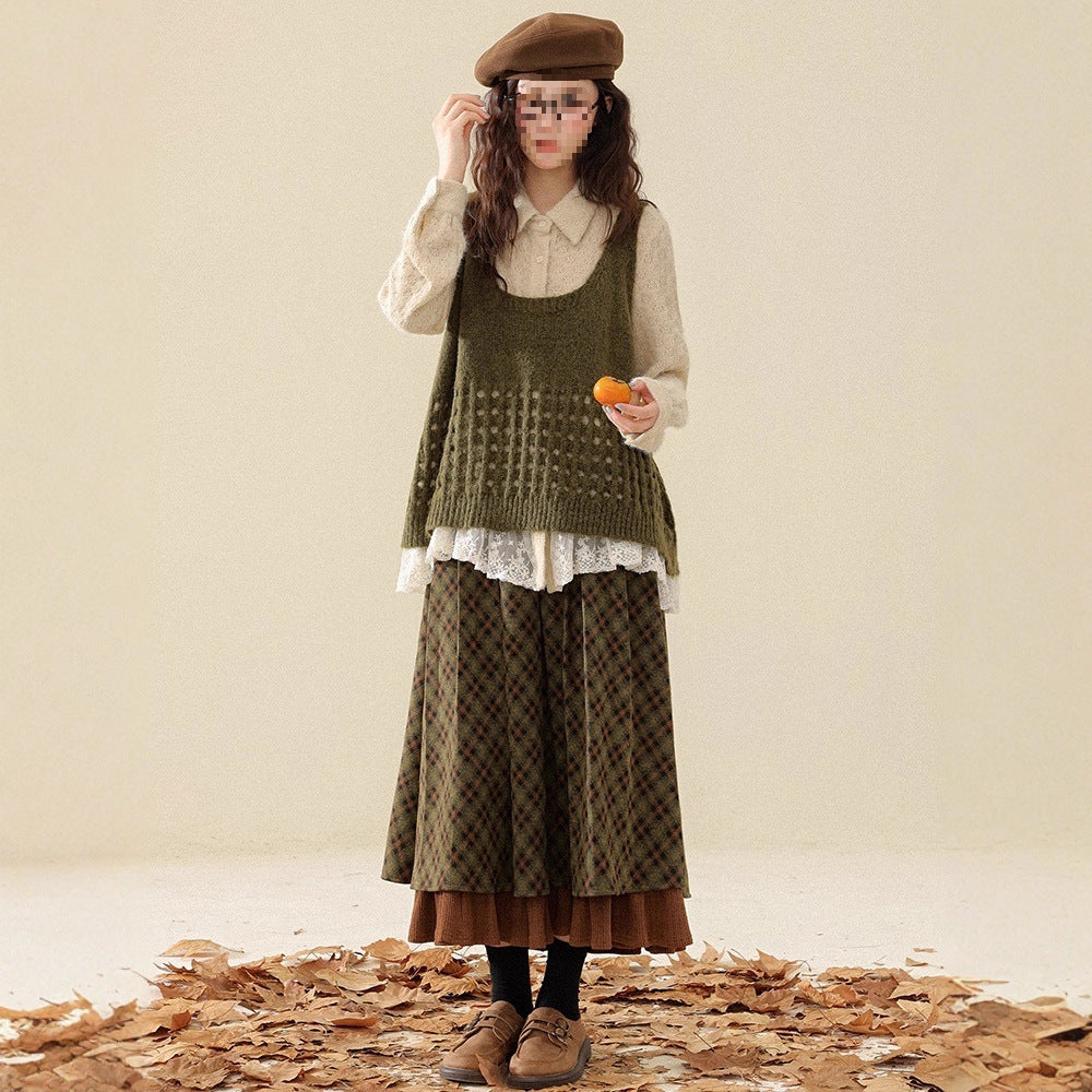Vintage Green Winter Skirt For Women Stylish And Trendy