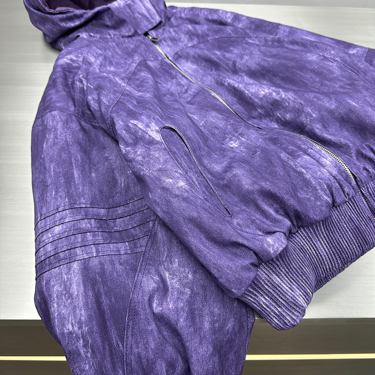 Ink-wash Shibori Hooded Jacket With Astronaut Design And Quilted Lining