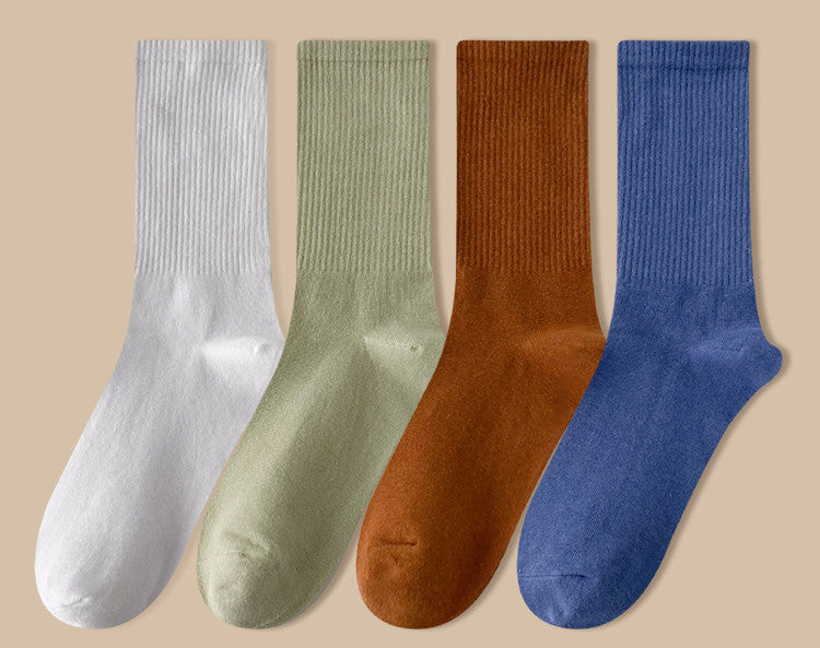Solid Color Women's Mid Tube Socks Pure Cotton Tide Black