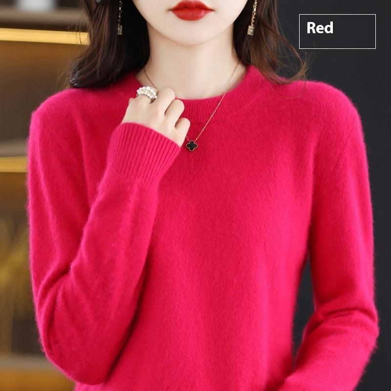 Round Neck Loose Solid Color Mink Sweater Pullover Base Woolen Sweater
