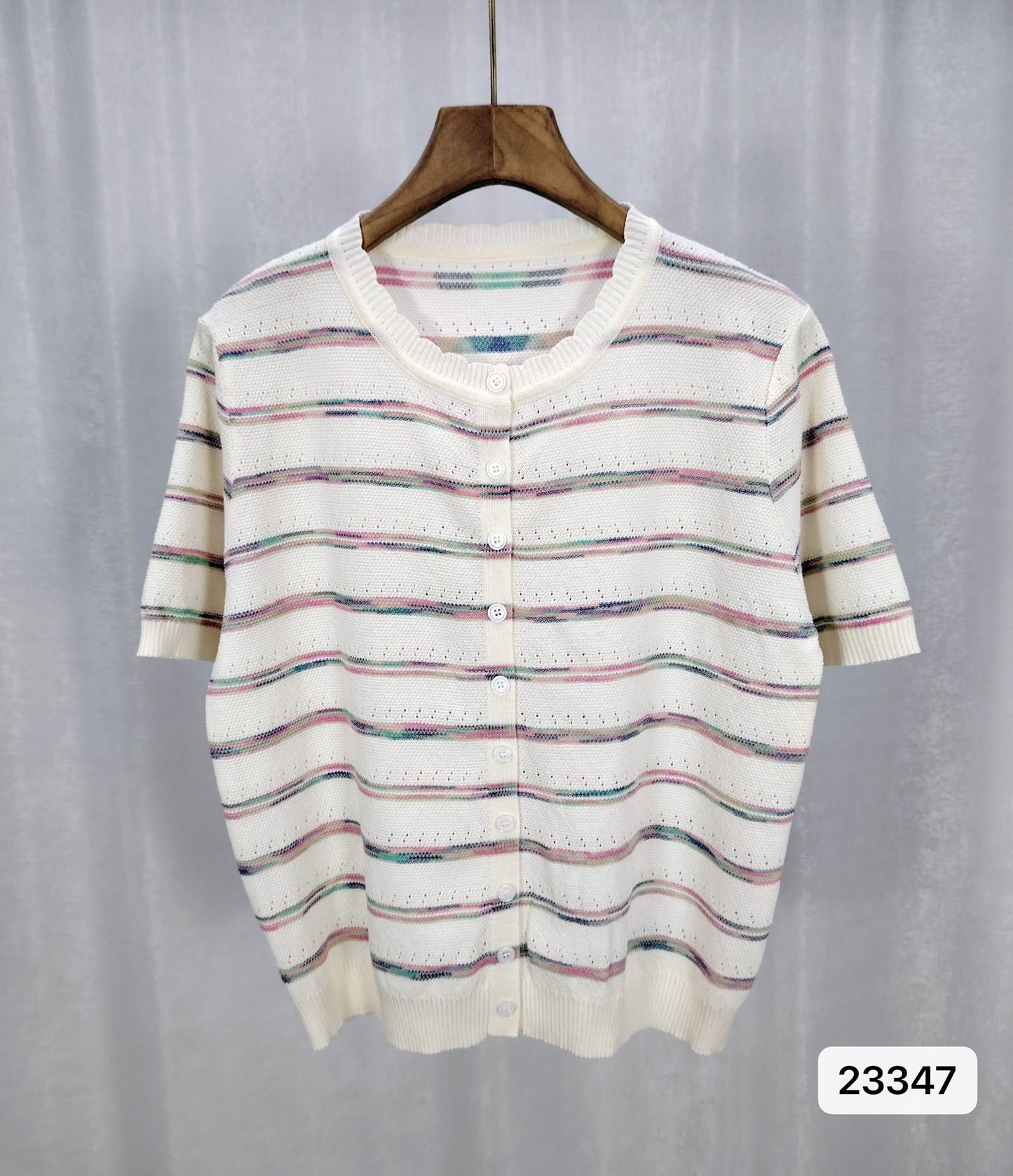 Womens French Chanel-style Striped Ice Silk Knit Top With Short Sleeves