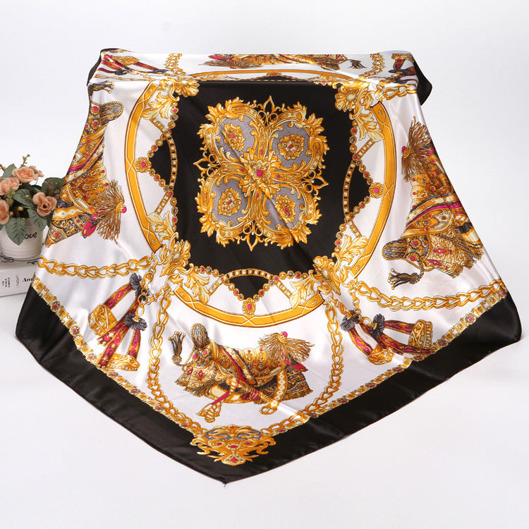 Spring And Autumn Women's Printed 90 Large Kerchief Artificial Silk Floral Scarf