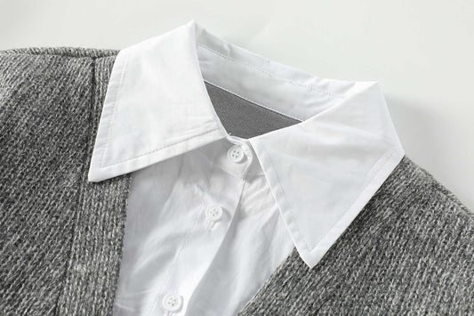 Fake Two Pieces Sweaters Inner Women's Retro Top