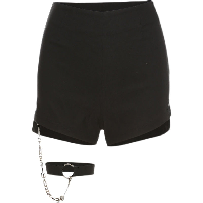 High Waist Black Shorts Women's All-match Leg Ring Design Slim Bottoming Hot Pants Summer