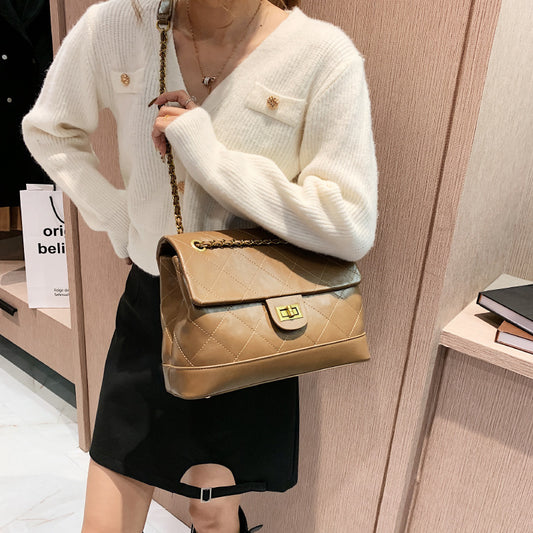 Winter Rhombus Personalized Stitching Shoulder Bag